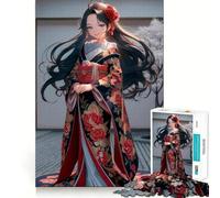 Puzzle pour Adultes de 1000 pièces représentant Une Fille d'anime en Kimono à Motifs Floraux Découpe de Haute précision,Facile à Apprendre et idéal pour Toute la Famille (38x26cm)