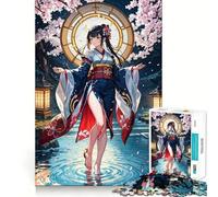 Puzzle pour Adultes de 1000 pièces représentant Une Fille d'anime en Kimono avec des Fleurs de Cerisier Découpe de Haute précision,Facile à Apprendre et idéal pour Toute la Famille (38x26cm)