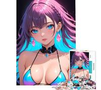 Puzzle pour Adultes de 1000 pièces représentant Une Fille d'anime Sexy aux Cheveux Bleu-Violet Jeu éducatif et Stimulant Difficile et Pratique à partir de 14 Ans (50x75cm)