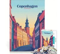 Puzzle pour Adultes de 1000 pièces représentant Une scène de Rue à Copenhague, Un Jouet éducatif, Amusant et Humoristique, avec Une Affiche Assortie et Une fiche de Questions-réponses 50x75cm
