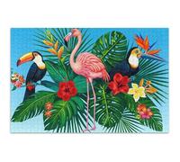 Puzzle pour adultes de 1000 pièces Scène tropicale Flamant rose Toucan Éléphant Blanc Cadeaux de fête Puzzle unique pour adultes Impression artistique animale 75 x 50 cm
