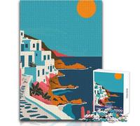 Puzzle pour Adultes de 1000 pièces sur Le thème de la Grèce, Mykonos, Un Jeu de Voyage Unique et Stimulant, idéal comme Cadeau d'anniversaire Dimensions 38x52cm