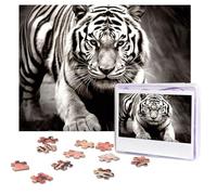 Puzzle pour adultes de 500 pièces personnalisées - Casse-tête tigre noir et blanc avec sac de rangement - Puzzle photo stimulant pour décoration d'intérieur, famille, mariage