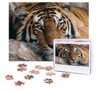 Puzzle pour adultes de 500 pièces personnalisées - Puzzles de tigre allongés sur rocher avec sac de rangement - Puzzle photo stimulant pour décoration d'intérieur, famille, mariage