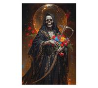 Puzzle pour Adultes Death, Santa Muerte with Roses Puzzles pour Adultes, Jouets À Monter Soi-même, pour S'amuser en Famille, Une Offre Idéale comme Cadeau pour Toute La Famille 75x50cm/1000pcs
