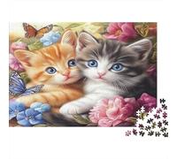 Puzzle pour Adultes « Duo de Chatons Mignons » Un Jeu éducatif détendu représentant Deux Chatons et des Fleurs 1000 pièces 52 x 38 cm