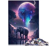 Puzzle pour Adultes Éléphant Moonlight Jigsaw Puzzle 1000 pièces Puzzle en Bois pour Adultes et Enfants à partir de 12 Ans Puzzle Family Activity29.5 x 19.7"/75 * 50cm.
