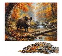 Puzzle pour Adultes en Bois, Wild Boar in Autumn Forest Stream, 1000 pièces | Pendant le puzzle : Puzzle adulte : cadeau de fin d'année pour adulte, activité autour de la table.