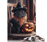 Puzzle pour Adultes et Adolescents, Chat d'halloween au Chapeau de sorcière, Jeu Familial pour Adultes et Adolescents, 1000 pièces (75 x 50 cm)