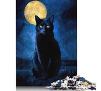 Puzzle pour Adultes et Adolescents Chat Noir Monet ET Lune 1000 pièces Puzzle en Bois Puzzle créatif Jouet éducatif d'apprentissage 1000 pièces (75x50cm)