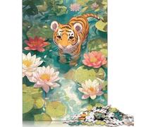 Puzzle pour Adultes et Adolescents : Joli Petit Tigre dans Un étang aux nénuphars. Jeu Familial pour Adultes et Adolescents, 500 pièces (52 x 38 cm).