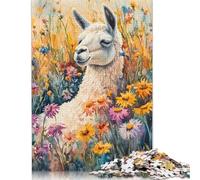 Puzzle pour Adultes et Lama dans Un Champ de Fleurs, Puzzle en Bois de 1000 pièces, Jeu de réflexion pour Adultes (18 Ans et Plus), 1000 pièces (75 x 50 cm).