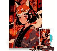 Puzzle pour Adultes Fille d'anime avec Masque de Renard 1000 pièces Découpe de Haute précision Facile à Apprendre Idéal pour Toute la Famille (50x75cm)
