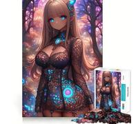 Puzzle pour Adultes Fille d'anime dans la forêt 1000 pièces Découpe de Haute précision Facile à Apprendre Idéal pour Toute la Famille (38x26cm)