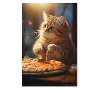 Puzzle pour Adultes Funny Cat Eats Pizza Puzzle pour Adultes - Jeu Manuel - Une Œuvre d'art - Idéal comme Cadeau pour Toute La Famille 75x50cm/1000pcs