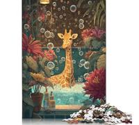 Puzzle pour Adultes Girafe se baignant dans Un Jardin Tropical Puzzles pour Adultes 500 pièces Puzzles créatifs en Bois Jeu intellectuel Jeux familiaux (52x38cm)