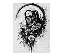 Puzzle Pour Adultes Grim Reaper with Roses Black And White Puzzles Pour Adultes, Jouets À Monter Soi-même, Pour S'amuser En Famille, Une Offre Idéale Comme Cadeau Pour Toute La Famille 52x38cm/1000pcs