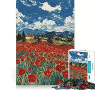 Puzzle pour Adultes Maison printanière Parmi Un Champ de Coquelicots 1000 pièces, Jeu de logique et de réflexion, Plaisir Lent, découpe précise, Collection d'œuvres d'art 38x26cm