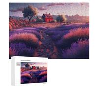 Puzzle pour Adultes, Motif Lavender Fields and Red Cottage, Format 300 PCS