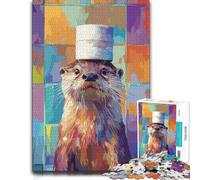 Puzzle pour Adultes, Motif Otter with Hat Digital Painting, 300 PCS
