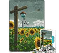 Puzzle pour Adultes, Motif Rainy Sunflower Field with Wind Chime, 300 PCS