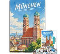 Puzzle pour Adultes Munich Frauenkirche Illustration 1000pcs (52x38cm) Défi | Pour profiter d'un w nd calme à la maison : ce puzzle adulte 1000 pièces convient aux soirées et aux w nds.