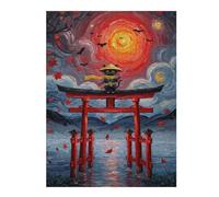 Puzzle pour Adultes Ninja Cat at Torii Gate Painting Puzzles pour Adultes, Jouets À Monter Soi-même, pour S'amuser en Famille, Une Offre Idéale comme Cadeau pour Toute La Famille 52x38cm/1000pcs