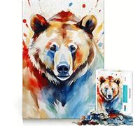 Puzzle pour Adultes Ours Peint à l'aquarelle,1000 pièces,Puzzle Amusant et précis,découpe de Haute précision,Facile à Apprendre,pour Toute la Famille (38x52cm)