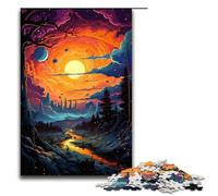 Puzzle pour Adultes Paysage de Coucher de Soleil psychédélique coloré Puzzle en Bois 1000 pièces pour Jeux en Famille 1000 pièces (75 x 50 cm)