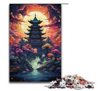 Puzzle pour Adultes Psychédélisme coloré de la pagode Traditionnelle Puzzle en Bois 1000 pièces pour Jeux en Famille 1000 PCS (38x26cm)