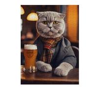 Puzzle pour Adultes Scottish Fold Cat in Pub Puzzles pour Adultes, Jouets À Monter Soi-même, pour S'amuser en Famille, Une Offre Idéale comme Cadeau pour Toute La Famille 52x38cm/1000pcs