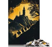 Puzzle pour Adultes Silhouettes de Cavaliers approchant Un château 1000 pièces Puzzle en Bois à partir de 18 Ans Jeu Stimulant 1000 pièces (75x50cm)