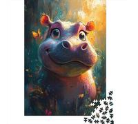 Puzzle pour Adultes, Smiling Hippo with Butterflies, 1000 Pièces, 38x26cm/1000pcs, Loisir Calme À Partager en Famille; Carton Blanc Lisse pour Le Tri