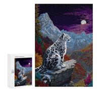 Puzzle pour Adultes Snow Leopard Moonlit Mountain Puzzles pour Adultes Améliorez Votre Mémoire Activités Ludiques À La Maison Idéal comme Cadeau 300 PCS