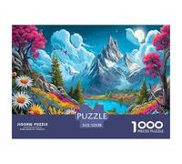 Puzzle pour Adultes « Temple au Clair de Lune » Vue imprenable sur Les Montagnes et Les Lacs, idéal pour Toute la Famille (Femmes et Hommes), 52x38 cm/1000pcs