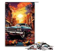 Puzzle pour Adultes Voiture rétro psychédélique colorée au Coucher du Soleil Puzzle en Bois 1000 pièces pour Jeux en Famille 1000 pièces (75 x 50 cm)