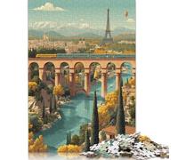 Puzzle pour Adultes Voyage pittoresque Parisien 1000 pièces Puzzle en Bois créatif pour Adultes Jeu éducatif Familial (75x50cm)