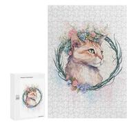 Puzzle pour Adultes Watercolor Flower Manx Cat Casse-tête pour Adultes - Jeu De Réflexion pour Améliorer La Mémoire - Cadeaux d'anniversaire Et Cadeaux Uniques 300 PCS