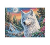 Puzzle pour Adultes White Loup Montagne Forêt Faune Sauvage Nature Sauvage Beautiful Majestic 500 Pièces Amusant Stimulant Parfait pour Passe Temps Et Divertissement Familial 500 PCS（52×38cm）