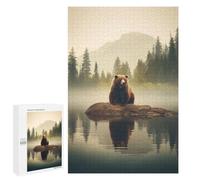 Puzzle pour Adultes1000 PCS Bear on A Lake in The Fog Puzzle Casse-tête, Jeu D'assemblage De Motifs, Cadeau d'anniversaire Unique 1000 PCS