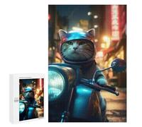 Puzzle pour Adultes1000 PCS Cat on Motorcycle Puzzle Casse-tête, Jeu D'assemblage De Motifs, Cadeau d'anniversaire Unique 1000 PCS