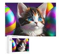 Puzzle pour Adultes1000 PCS Colorful Easter Eggs with Cute Kitten Puzzle pour Adultes, Jeu De Réflexion, Cadeau d'anniversaire Ou De Noël 1000 PCS