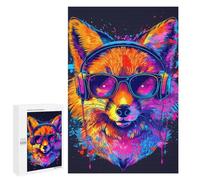 Puzzle pour Adultes1000 PCS Colorful Fox Headphones Art Print Puzzle pour Adolescents pour S'amuser en Famille, Un Défi Éducatif, Un Cadeau d'anniversaire Unique 1000 PCS