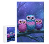 Puzzle pour Adultes1000 PCS Colorful Owl Trio Night Scene Puzzle pour Adolescents pour S'amuser en Famille, Un Défi Éducatif, Un Cadeau d'anniversaire Unique 1000 PCS