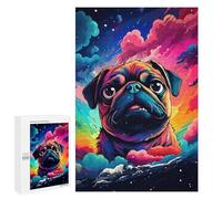 Puzzle pour Adultes1000 PCS Colorful Pug Galaxy Art Print Puzzle pour Adolescents pour S'amuser en Famille, Un Défi Éducatif, Un Cadeau d'anniversaire Unique 1000 PCS