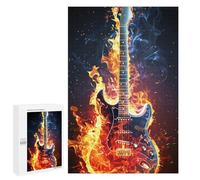 Puzzle pour Adultes1000 PCS Electric Guitar with Fire Effect Puzzle pour Adolescents pour S'amuser en Famille, Un Défi Éducatif, Un Cadeau d'anniversaire Unique 1000 PCS