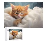 Puzzle pour Adultes1000 PCS Fluffy Orange Kitten on Blanket Puzzles pour Adolescents, Jouet, Décoration Murale, Passe-Temps, Cadeau d'anniversaire, Cadeaux, 1000 PCS