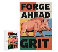 Puzzle pour Adultes1000 PCS Forge Ahead with Grit Wild Boar Illustration Casse-tête pour Adolescents, Jeu De Réflexion, Décoration Intérieure, Cadeau d'anniversaire Unique 1000 PCS