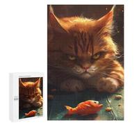 Puzzle pour Adultes1000 PCS Golden Cat with Fish Puzzle pour Adolescents pour S'amuser en Famille, Un Défi Éducatif, Un Cadeau d'anniversaire Unique 1000 PCS
