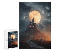 Puzzle pour Adultes1000 PCS Halloween Castle with Full Moon -1 Puzzle pour Adolescents pour S'amuser en Famille, Un Défi Éducatif, Un Cadeau d'anniversaire Unique 1000 PCS